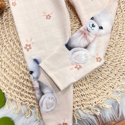 Conj. Jaqueta de Pelinho e Calça Legging Ursinhas - Marrom e Areia